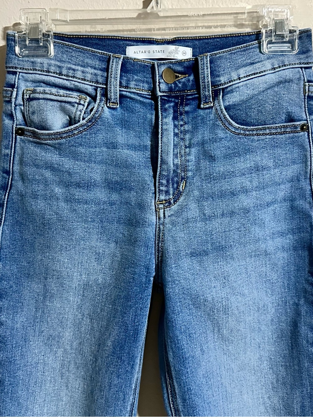 Altar'd State Women's Straight Leg Jeans in Medium Blue Wash
